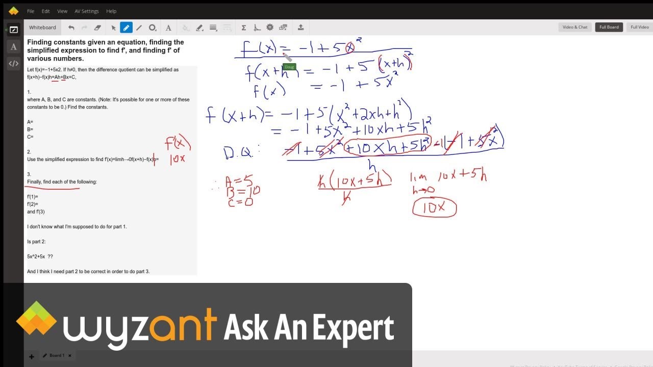 Finding Constants Given An Equation Finding The Simplified Expression To Find F And Finding F Of Various Numbers Wyzant Ask An Expert