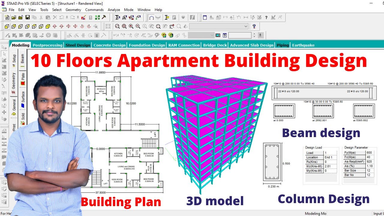10 floors apartment building design by staad pro v8i software ...