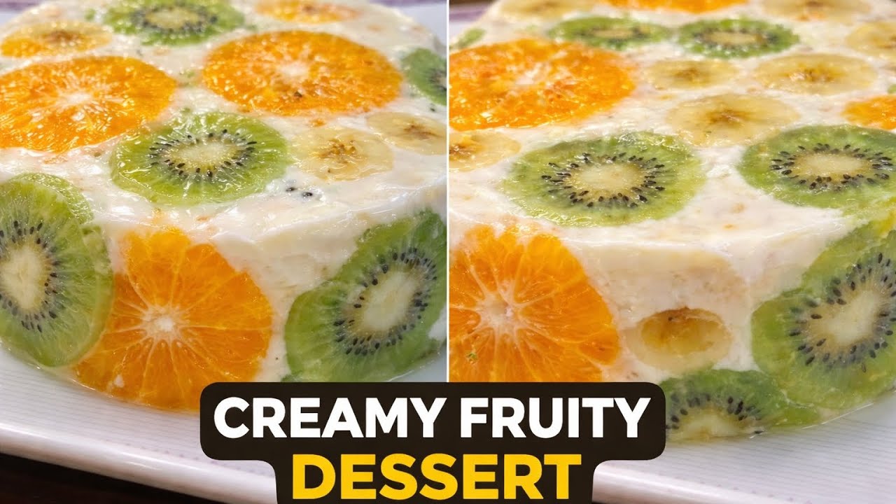 Creamy fruity desert...frozen fruity jelly..