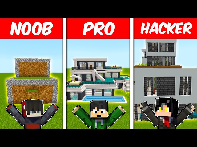 NOOB vs PRO vs HACKER: Modern Mansion Build Challenge | Minecraft! (Tagalog) class=