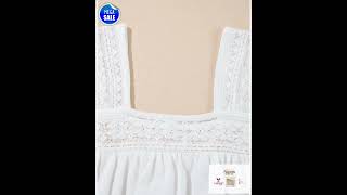 White Hollowed Lace Patchwork Square Neck Short Sleeve Blouse