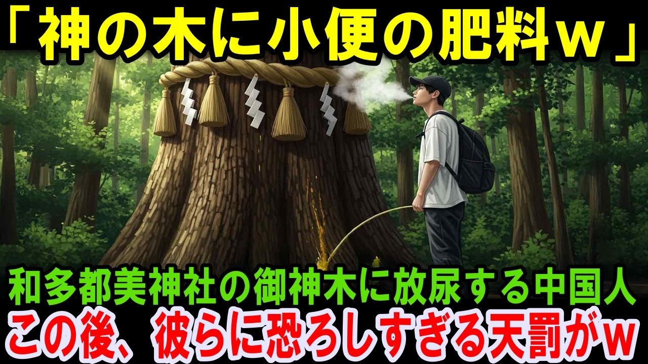 【海外の反応】「ただの木だろ」和多都美神社の御神木に放尿する中国人！この後、彼らに恐ろしすぎる呪いが！
