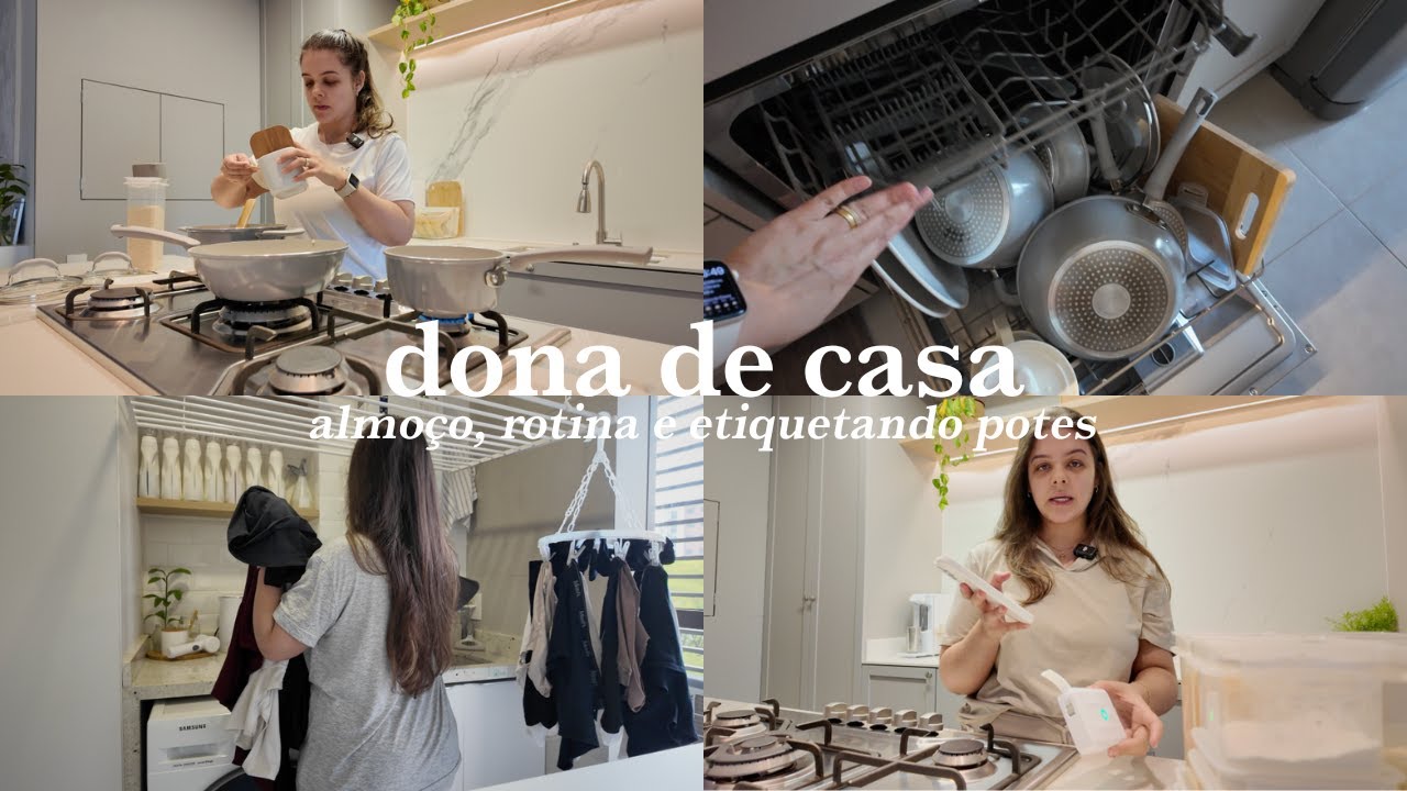 Rotina de dona de casa, almoço completo, feijão temperado e etiquetando todos os potes