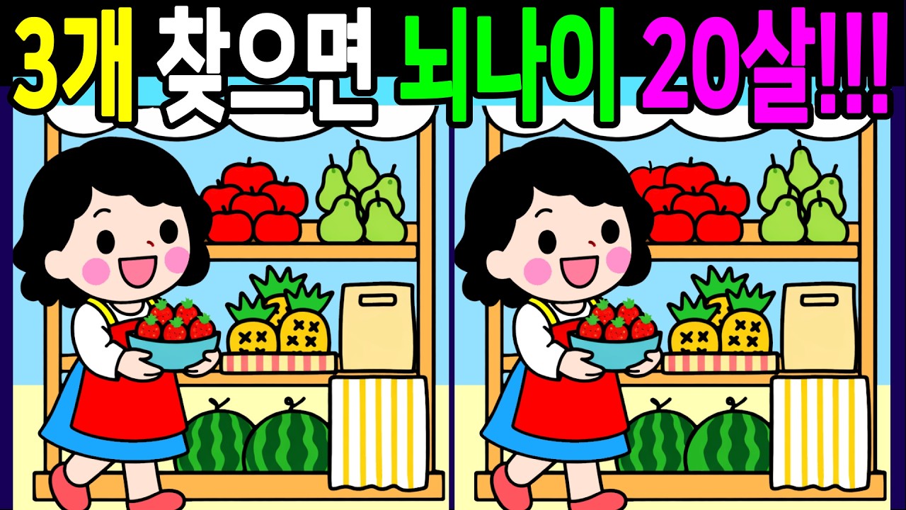 천재들도 헷갈리는 문제! 다찾으면 건강한 두뇌나이 20대! 30분 복습문제! 온가족이 함께 끝까지 풀게돼요【 Find Difference 間違い探し】