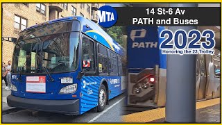 Manhattan: 14 St-6 Av Station (Buses and Subway) - MTA NYC TrAcSe 2023 ft PATH by DashTransit 1,241 views 10 months ago 8 minutes, 37 seconds
