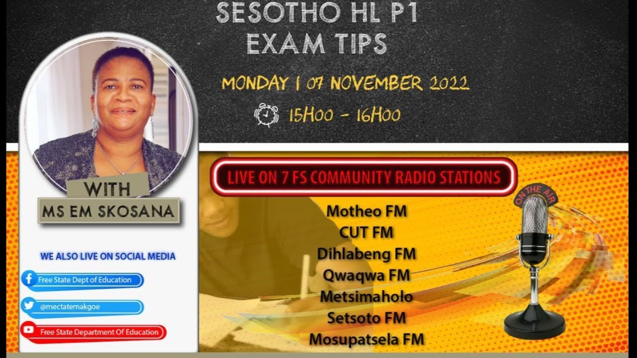 FREE STATE DEPARTMENT OF EDUCATION SESOTHO HL P1 EXAM TIPS