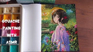 Jelly Gouache Anime Girl in Rain Painting  |  Cozy art video | ASMR Painting