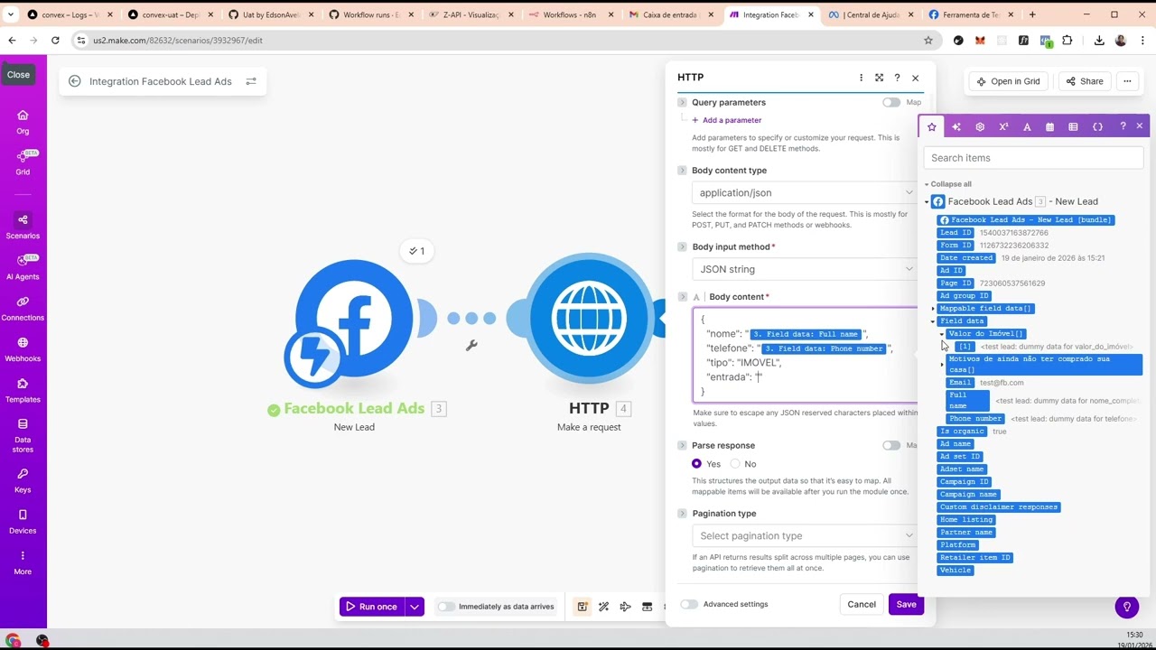 Conexão Convex e Facebook ( Form ) usando o Make