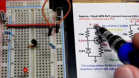 10mA Current Source Circuit using NPN BJT 2N3904 and 5V6 Zener Diode