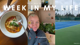 a few days in my life: veggie soup recipe, farm box produce haul & tennis progress! | vlog
