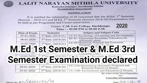 Lnmu PG 1st semester and PG 3rd semester examination programme declared 2020