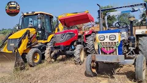 Jcb 3dx Backhoe Loader Machine Loading Red Mud With Mahindra and Swaraj Tractor | Jcb and Tractor