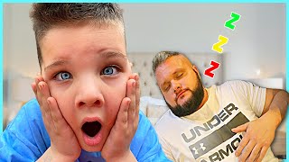 DAD Won't WAkE UP! Caleb Plays Funny Pretend Play GAME with MOMMY and DADDY!