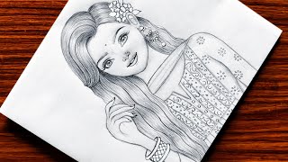 How to draw a Girl with beautiful Salwar Suit | Girl drawing | Traditional dress | Mandala art