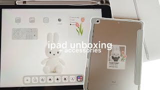 🌷ipad 9th gen 256g (silver) aesthetic unboxing + apple pencil + accessories // case, customization