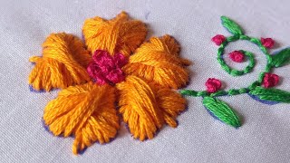 Hand embroidery puffy flower design for dress / hand embroidery butterfly stitch design for dress