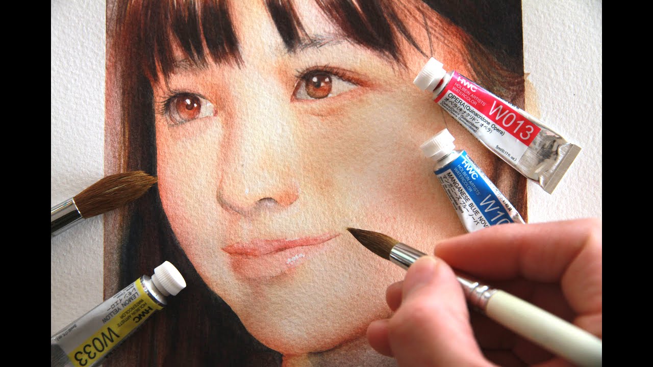 〔 原画 〕 現代画 人物画 水彩画 鉛筆画 No.001 水彩画プロセス】橋本環奈さんを描く【人物画】【三原色