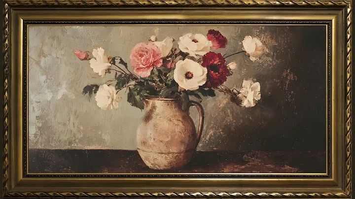 Rustic Floral Still Life Antique Vase, Vintage Oil Painting | Gold Framed Art Screensaver for TV thumbnail