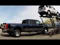 AUTO TRANSPORT CARRIER:  Loading A Ford F-350 Super Duty Crew Cab 4X4 / Adjusting Top Deck Height.