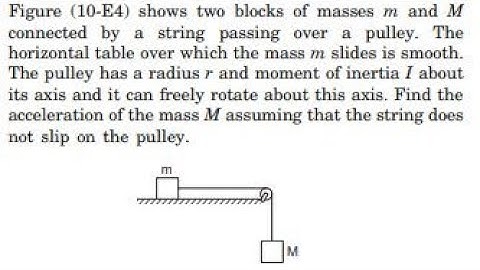 Figure (10-E4) shows two blocks of masses and connected by a string passing over a pulley. The ho