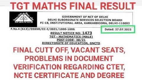 DSSSB TGT FINAL RESULT TGT MATHS MALE 38/21,FINAL CUTT OFF, OFFER OF APPOINTMENT,CTET, NCTE 38/21