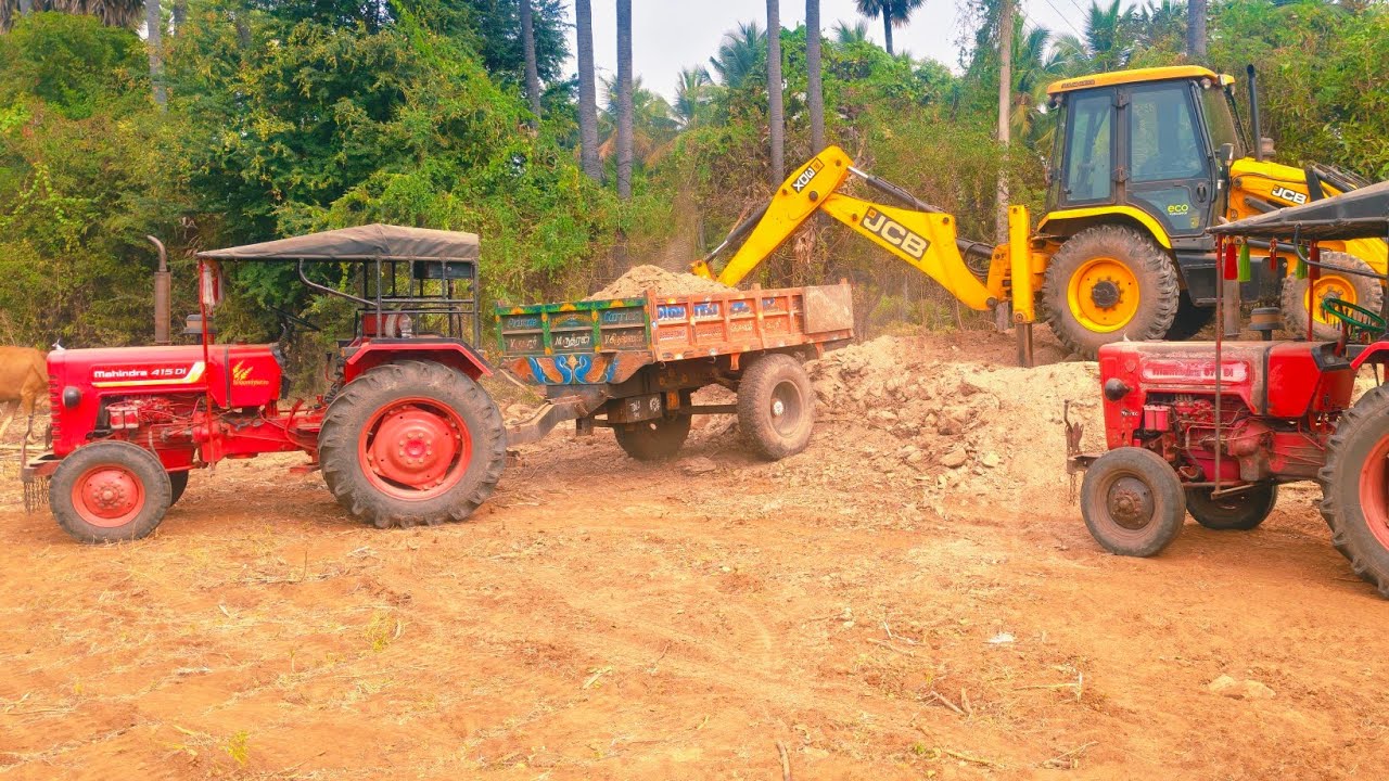 Part 4 jcb 3dx backhoe loading with mahindra 415 and 575 land leavaling video..