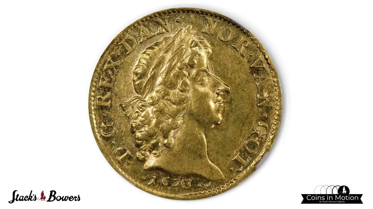 NORWAY. 2 Ducats, 1673. Christiania Mint. Christian V. NGC AU-55.