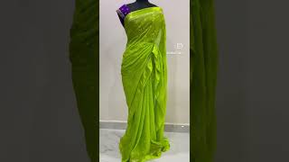 Alluring Parrot Green And Purple Georgette Chickenkari Work Saree With Satin Border