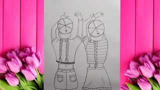 Easy way to draw two best friend//  friendship day drawing tutorial for beginners step by step