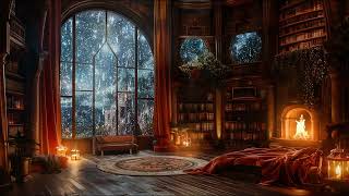 Nighttime Thunderstorm in this Castle Room Haven with Rain and Fireplace Sounds to Sleep Instantly