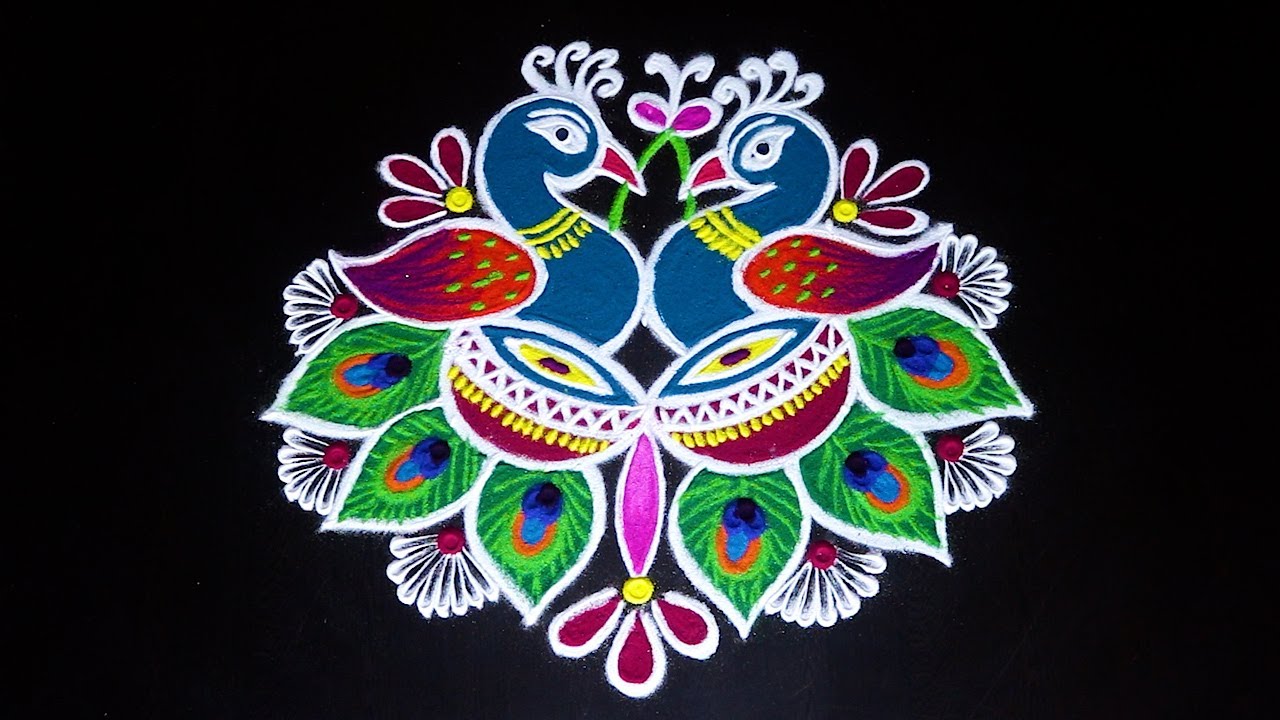Beautiful  peacock kolams ⚛️ By AnithaRangoli|🌼rangoli || 🌺Kolam ||🌻Muggulu