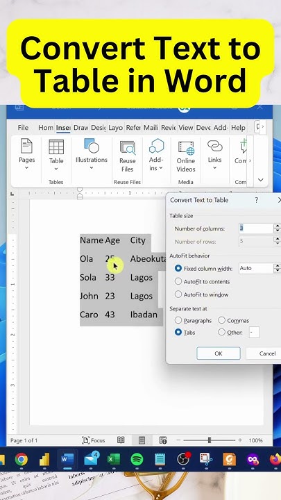 Convert Text to Table in Word - YouTube