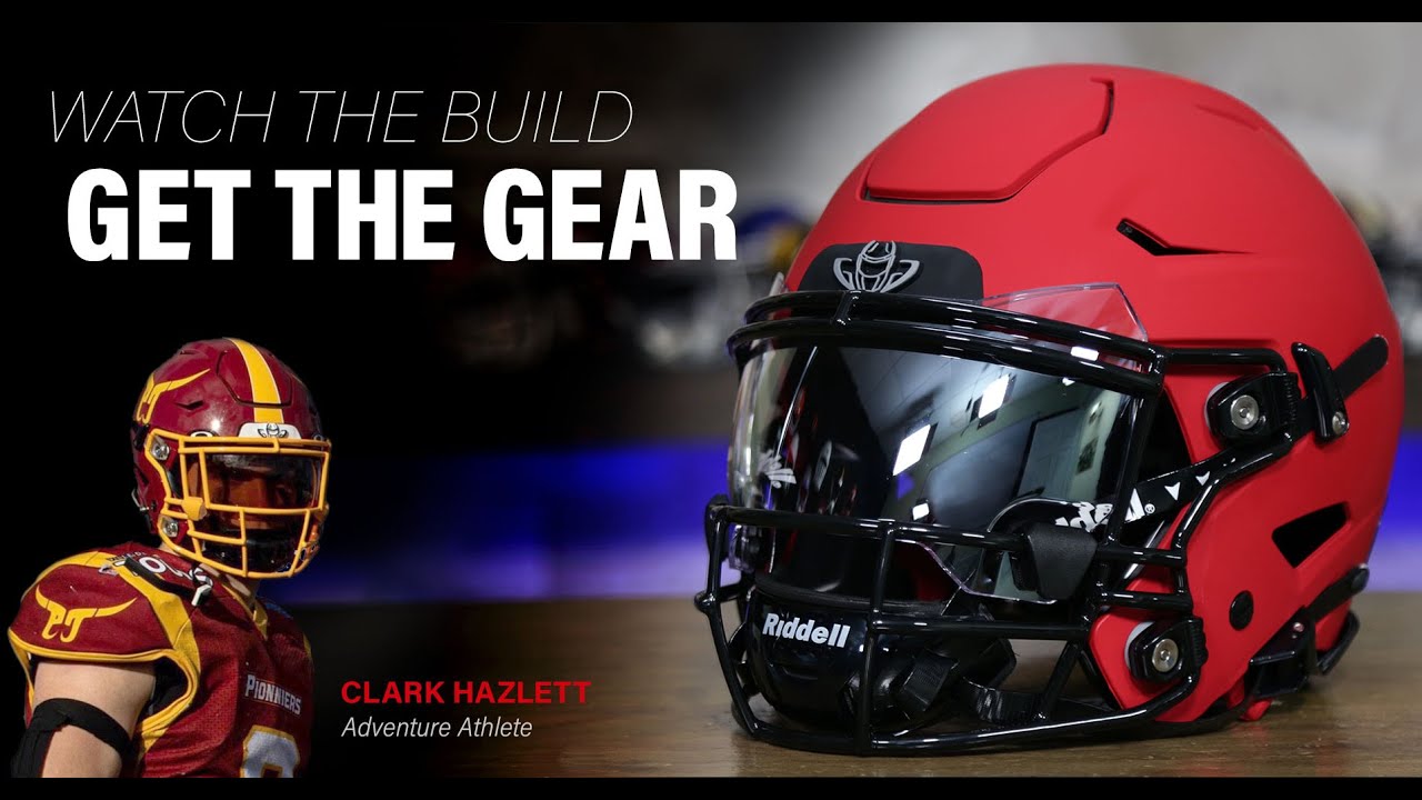 black football helmet with red face mask Riddell SpeedFlex Thinner bars for a wider field of vision 50+ Football Helmet Facemask Stock