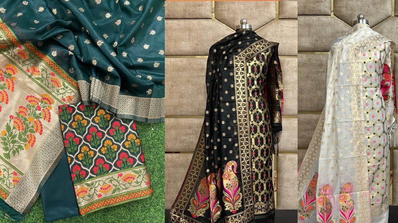 Buy Women's Banarasi Silk Printed designs Woven Stitched Salwar Suit Dress  Material (Rama) at Amazon.in