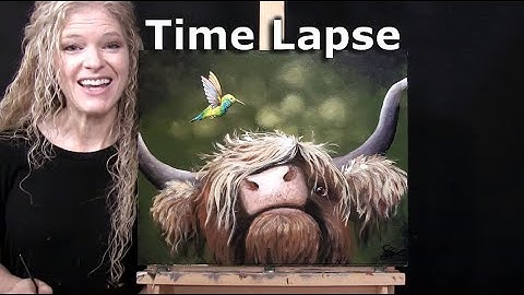 TIME LAPSE - Leer hoe je "KOLIBRIE EN HOOGLANDKOE" kunt tekenen en schilderen met acrylverf - Kun...