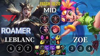 T1 Roamer LeBlanc vs Zoe Mid - KR Patch 10.20