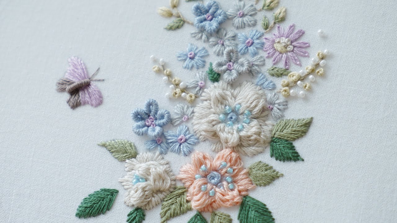 프랑스자수 | 나비와 입체 꽃자수 3D Flower Embroidery | 편안한 영상 ASMR