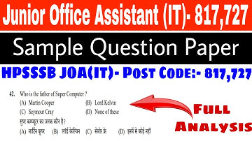 hpsssb JOA(IT),sample question paper 2020,Post code-817,727!hpssc joa previous years question paper!