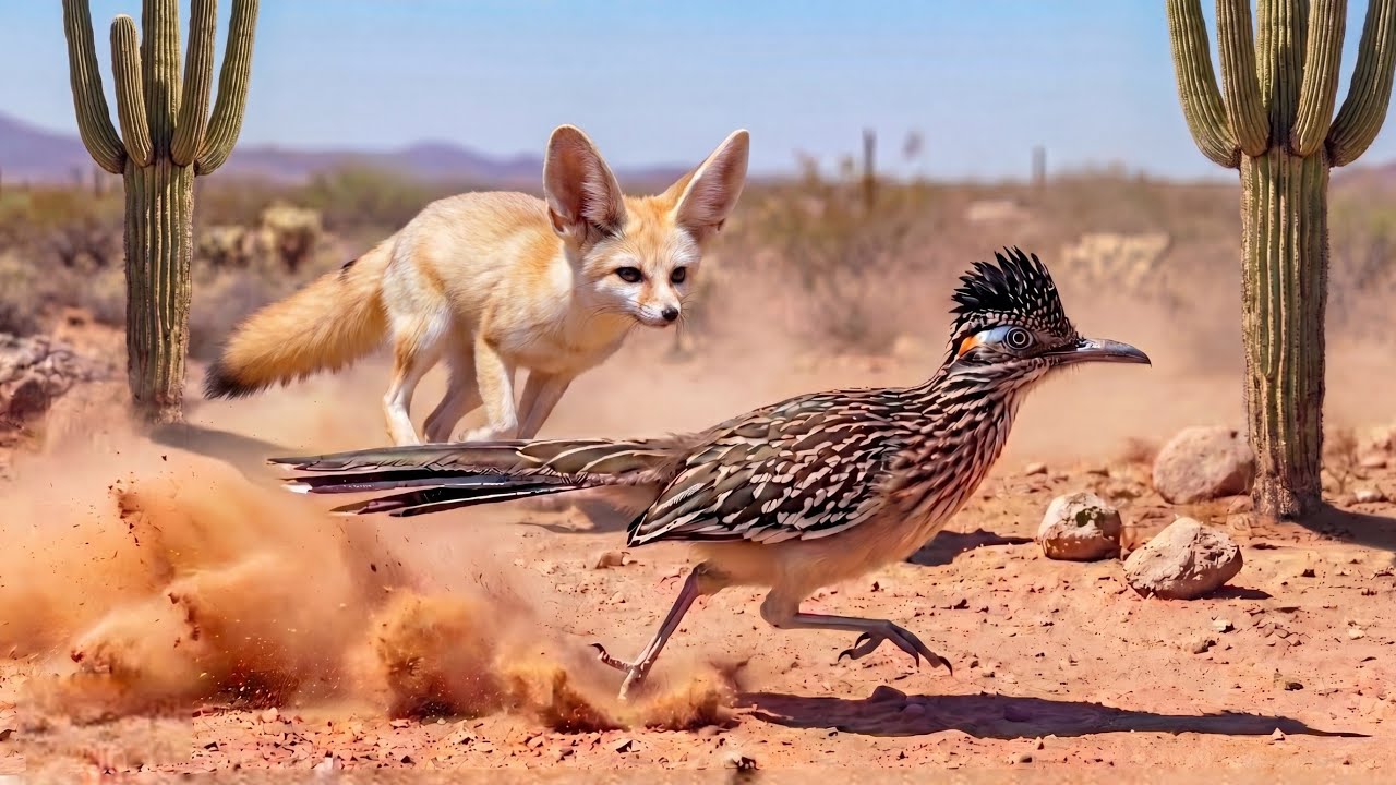 A Bustard Bird Surviving a Fox | 1 Day in the Desert. #wildlife #animals 