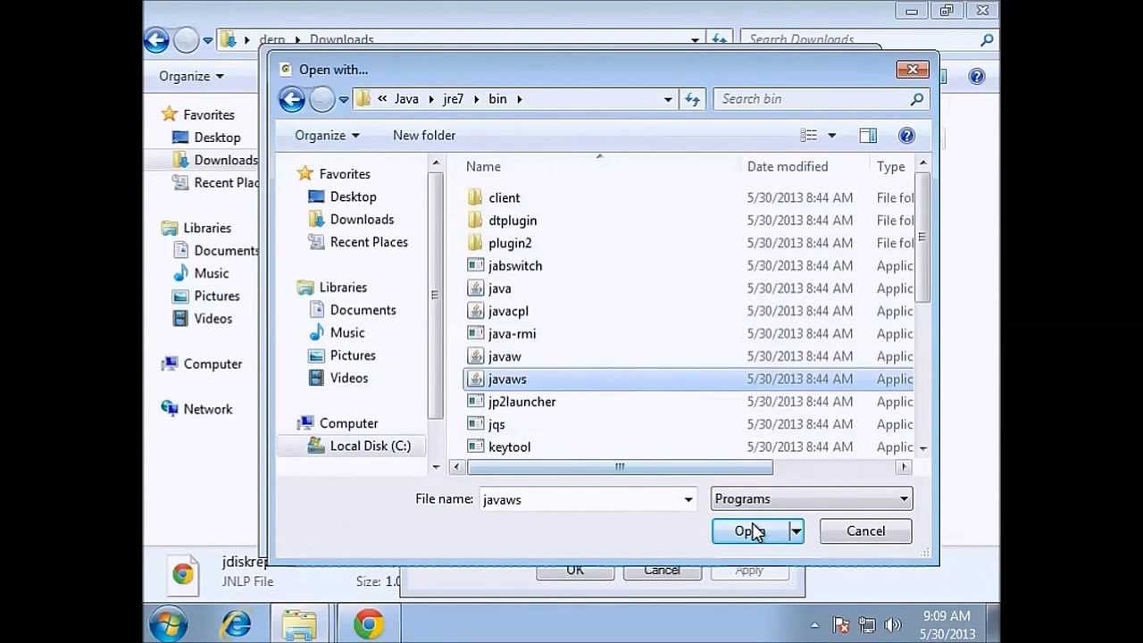 Unable To Open  .Jnlp (Java) Files Asks To Choose Program