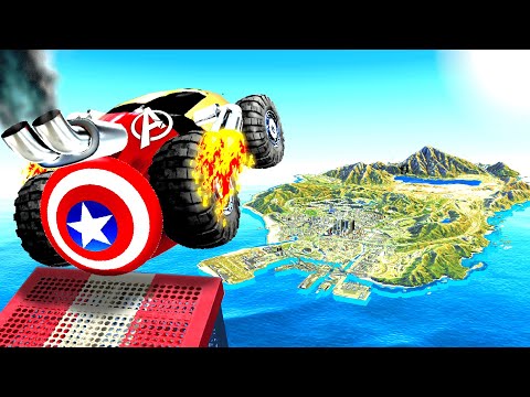 Jumping AVENGERS CARS Across GTA 5! (Impossible)