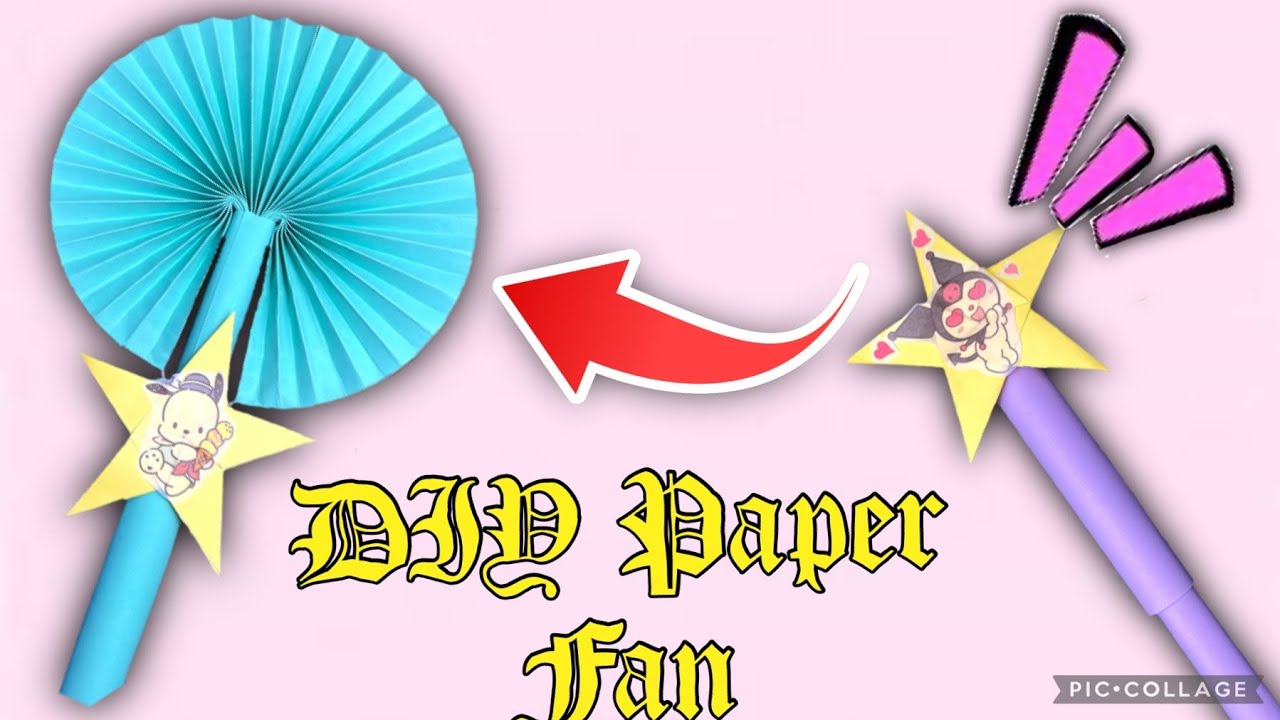 DIY Star Sanrio Paper Fan/ Handmade Magic Wand-Pull It Down and it will turn into a FAN! 🪄💜💚
