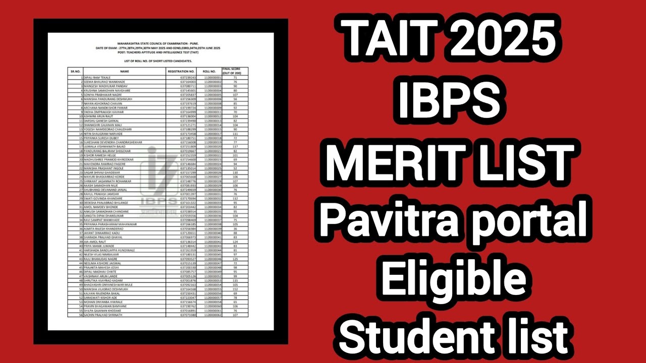 TAIT 2025 IBPS MERIT LIST ! Pavitra portal Eligible Student list 