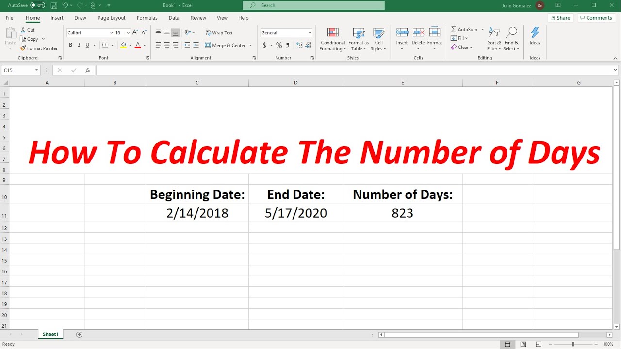 How To Calculate The Number of Days Between Two Dates In Excel YouTube