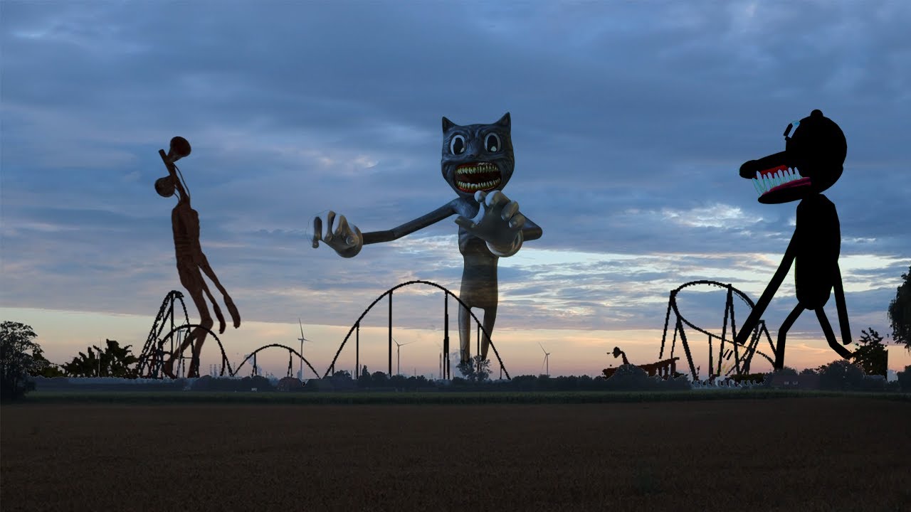Siren Head VS Cartoon Dog VS Cartoon Cat In AMUSEMENT PARK On CAMERA