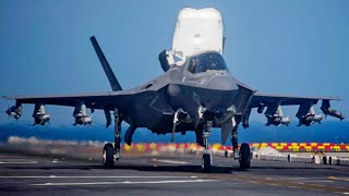Toplam üstünlük. F-35B, bir uçak gemisinden bir savaş yükü ile havalanıyor