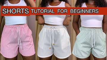 How to Cut and Sew Shorts with Elastic Waistband and Pockets for Beginners | Drawstring & Eyelet