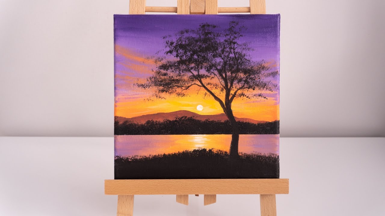 Acrylic Painting for Beginners on Canvas, Calm Sunset