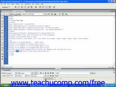 HTML Tutorial Font Sizes Training Lesson 4.5