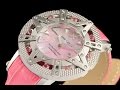 Xoskeleton 41mm Women&#39;s Superlative Star LE Pink MOP Dial Pink Topaz Accented Leather Strap Watch